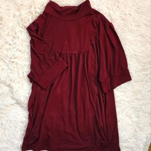 Sz 14 Burgundy Mock Neck Flowy Short Sleeve Blouse